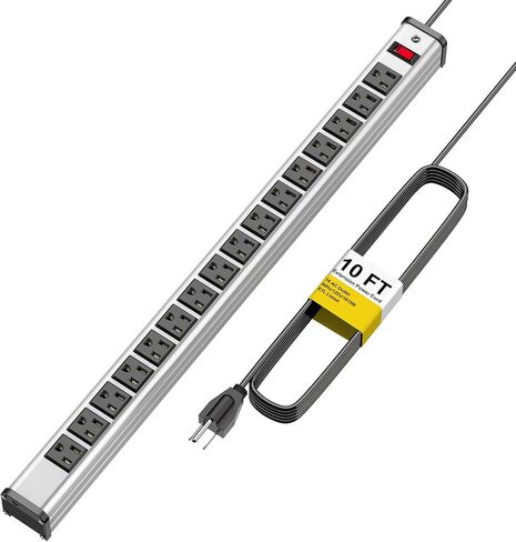 Long Surge Protector Power Strip,16 Outlet Heavy Duty Power Strip Metal Power Bar,10 FT Long Extension Cord with Circuit Breaker for Garage,Workshop,Industrial(125V/1875W, ETL Listed) in Kuwait