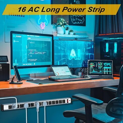 Long Surge Protector Power Strip,16 Outlet Heavy Duty Power Strip Metal Power Bar,10 FT Long Extension Cord with Circuit Breaker for Garage,Workshop,Industrial(125V/1875W, ETL Listed) in Kuwait