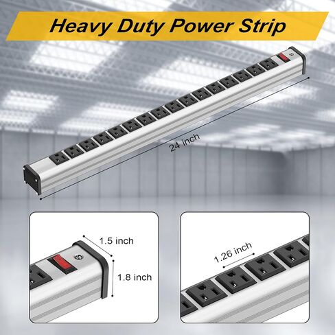 Long Surge Protector Power Strip,16 Outlet Heavy Duty Power Strip Metal Power Bar,10 FT Long Extension Cord with Circuit Breaker for Garage,Workshop,Industrial(125V/1875W, ETL Listed) in Kuwait