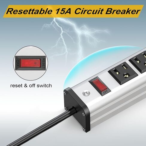 Long Surge Protector Power Strip,16 Outlet Heavy Duty Power Strip Metal Power Bar,10 FT Long Extension Cord with Circuit Breaker for Garage,Workshop,Industrial(125V/1875W, ETL Listed) in Kuwait