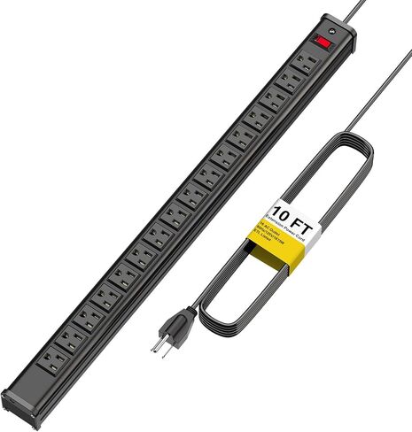 16 Outlet Long Power Strip, Heavy Duty Metal Power Strip with Overload Circuit Breaker, 10 FT Long Cord Power Strip for Workbench/Industrial/Shop/Commercial/Garage, ETL Listed in Saudi Arabia