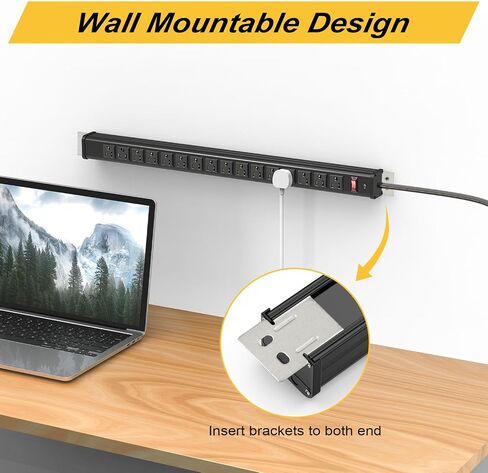 16 Outlet Long Power Strip, Heavy Duty Metal Power Strip with Overload Circuit Breaker, 10 FT Long Cord Power Strip for Workbench/Industrial/Shop/Commercial/Garage, ETL Listed in Saudi Arabia
