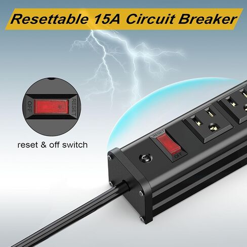 16 Outlet Long Power Strip, Heavy Duty Metal Power Strip with Overload Circuit Breaker, 10 FT Long Cord Power Strip for Workbench/Industrial/Shop/Commercial/Garage, ETL Listed in Saudi Arabia