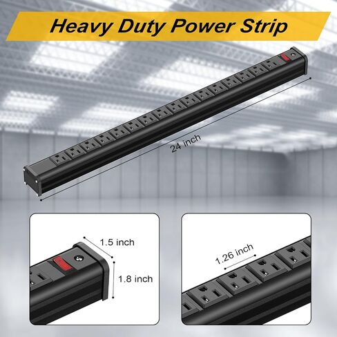 16 Outlet Long Power Strip, Heavy Duty Metal Power Strip with Overload Circuit Breaker, 10 FT Long Cord Power Strip for Workbench/Industrial/Shop/Commercial/Garage, ETL Listed in Saudi Arabia