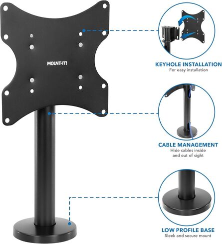 MOUNT-IT! Flat Screen TV Bolt Down Stand for Desk, Desktop, and Tabletop [23" - 43" Screens] Swivel Tabletop Mount, VESA Mount up to 200x200mm (Steel, Black) in Saudi Arabia