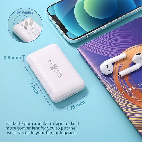 شاحن سريع 20 وات USB C، Costyle PD 3.0 شحن سريع كتلة رفيعة مسطحة من النوع C شاحن جداري قابس شاحن Gan لهاتف iPhone 15 Pro 15 Plus 15 14 13 12 11 Pro Max SE XR، iPad Mini AirPods Pro، Galaxy، Pixel in Kuwait