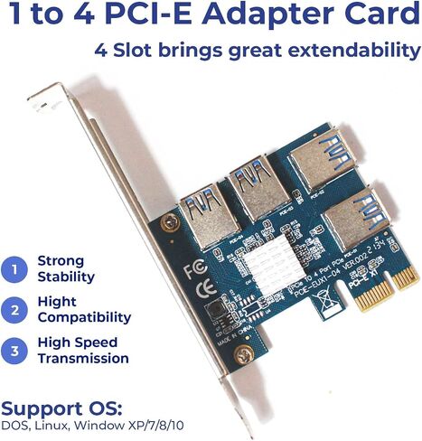 بطاقة Dracaena PCI Express Multiplier Riser، PCIe 1 إلى 4 فتحات PCI-Express 16X بطاقة Riser PCI-E 1X إلى بطاقة محول 4 PCIE 1-4 خارجية (16X) in Kuwait