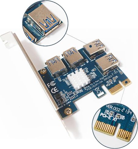 بطاقة Dracaena PCI Express Multiplier Riser، PCIe 1 إلى 4 فتحات PCI-Express 16X بطاقة Riser PCI-E 1X إلى بطاقة محول 4 PCIE 1-4 خارجية (16X) in Kuwait