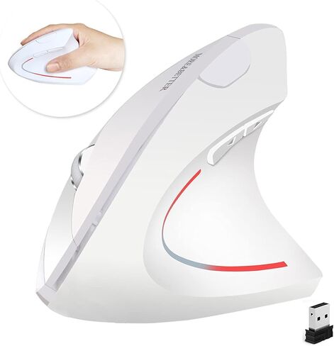 ماوس لاسلكي مريح 2.4 جيجا مع جهاز استقبال USB، 800 / 1200 / 1600 نقطة لكل انش، 5 ازرار لاجهزة الكمبيوتر واللابتوب والكمبيوتر المكتبي وماك بوك - ابيض in Kuwait