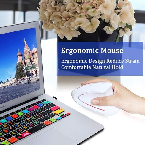 ماوس لاسلكي مريح 2.4 جيجا مع جهاز استقبال USB، 800 / 1200 / 1600 نقطة لكل انش، 5 ازرار لاجهزة الكمبيوتر واللابتوب والكمبيوتر المكتبي وماك بوك - ابيض in Kuwait