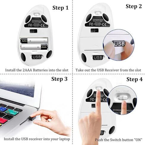 ماوس لاسلكي مريح 2.4 جيجا مع جهاز استقبال USB، 800 / 1200 / 1600 نقطة لكل انش، 5 ازرار لاجهزة الكمبيوتر واللابتوب والكمبيوتر المكتبي وماك بوك - ابيض in Kuwait