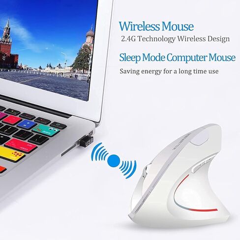 ماوس لاسلكي مريح 2.4 جيجا مع جهاز استقبال USB، 800 / 1200 / 1600 نقطة لكل انش، 5 ازرار لاجهزة الكمبيوتر واللابتوب والكمبيوتر المكتبي وماك بوك - ابيض in Kuwait