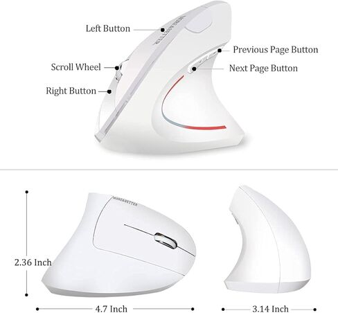 ماوس لاسلكي مريح 2.4 جيجا مع جهاز استقبال USB، 800 / 1200 / 1600 نقطة لكل انش، 5 ازرار لاجهزة الكمبيوتر واللابتوب والكمبيوتر المكتبي وماك بوك - ابيض in Kuwait