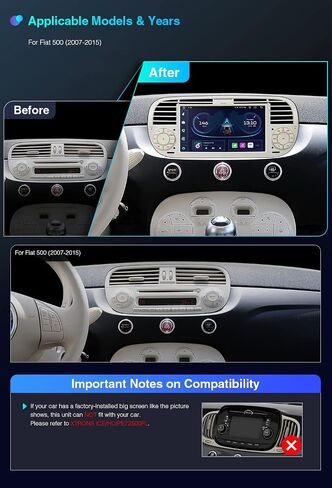 XTRONS Android 14 Car Stereo for Fiat 500 (2007-2015), 7 Inch Touch Screen Fiat 500 Replacement Head Unit with Gyroscope Built-in DSP GPS Navigation CarPlay Android Auto 4G LTE Bluetooth (4+64GB) in Saudi Arabia