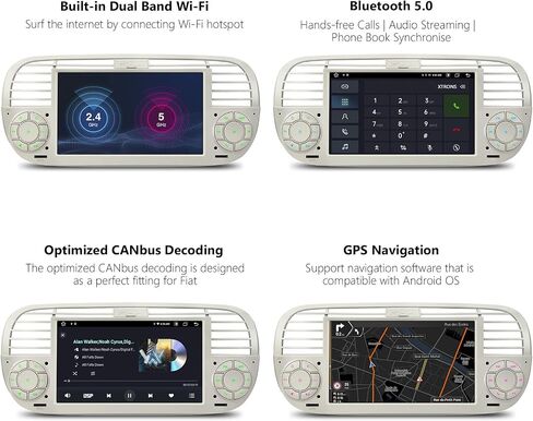 XTRONS Android 14 Car Stereo for Fiat 500 (2007-2015), 7 Inch Touch Screen Fiat 500 Replacement Head Unit with Gyroscope Built-in DSP GPS Navigation CarPlay Android Auto 4G LTE Bluetooth (4+64GB) in Saudi Arabia