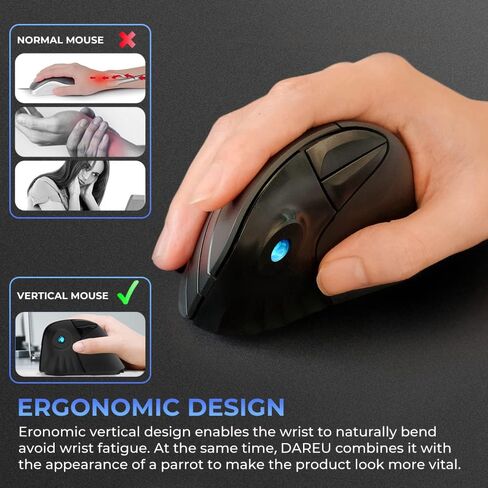 DAREU ماوس لاسلكي عمودي مريح 89 جرامًا بصريًا خفيف الوزن، ماوس 2.4 جيجا RGB يقلل من إجهاد المعصم/اليد، 800/1200/1600 نقطة في البوصة، 6 أزرار للكمبيوتر المحمول، سطح المكتب، الكمبيوتر الشخصي، ماك (أزرق وأصفر) in Kuwait