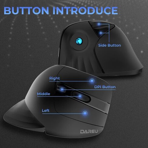 DAREU ماوس لاسلكي عمودي مريح 89 جرامًا بصريًا خفيف الوزن، ماوس 2.4 جيجا RGB يقلل من إجهاد المعصم/اليد، 800/1200/1600 نقطة في البوصة، 6 أزرار للكمبيوتر المحمول، سطح المكتب، الكمبيوتر الشخصي، ماك (أزرق وأصفر) in Kuwait