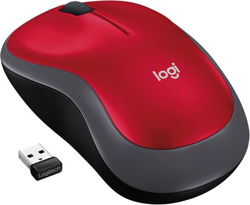ماوس لاسلكي لوجيتك M185، 2.4 جيجا هرتز مع جهاز استقبال USB صغير، تتبع بصري 1000 نقطة لكل بوصة، يمكن استخدامه بكلتا اليدين، متوافق مع أجهزة الكمبيوتر الشخصية، ماك، الكمبيوتر المحمول - أحمر - 910-003635 (متجدد) in Kuwait