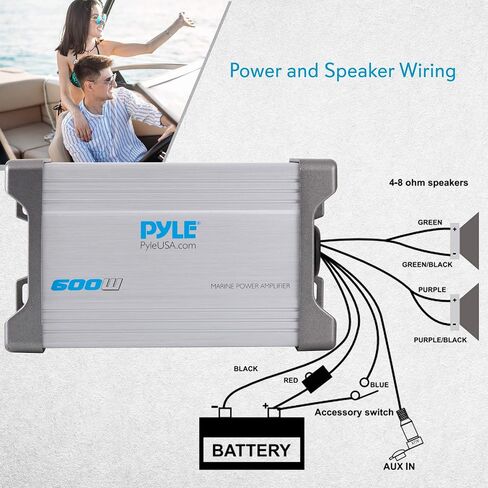 Pyle 2-Channel Marine Amplifier Receiver - Waterproof and Weatherproof Audio Subwoofer for Boat Stereo & 6.5 Inch Dual Marine Speakers - 2 Way Waterproof and Weather Resistant Outdoor Audio Stereo in Saudi Arabia