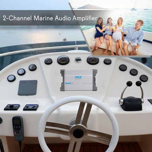 Pyle 2-Channel Marine Amplifier Receiver - Waterproof and Weatherproof Audio Subwoofer for Boat Stereo & 6.5 Inch Dual Marine Speakers - 2 Way Waterproof and Weather Resistant Outdoor Audio Stereo in Saudi Arabia