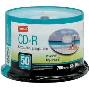 Staples CD-R قابل للطباعة قابل للتسجيل 50 قرص 80 دقيقة 700 ميجابايت in Saudi Arabia