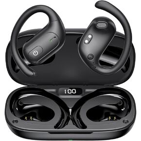 سماعات أذن بلوتوث مفتوحة من fojep، سماعات أذن لاسلكية مع ميكروفون لإلغاء الضوضاء، سماعات أذن مفتوحة للتحكم باللمس لمدة 52 ساعة، صوت ممتاز، شاشة LED، مقاومة للتعرق IPX5 للجري وركوب الدراجات والقيادة in Kuwait