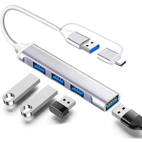 USB C إلى USB Hub 4 منافذ، Siawclub USB 3.0 Hub مع محول من النوع C إلى USB، Thunderbolt 3 إلى USB Hub متوافق مع Thunderbolt 4 MacBook Pro، Pad Pro، Mac، Surface، فضي in Kuwait