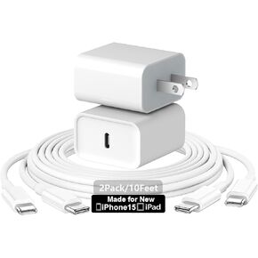 شاحن iPhone 15 [معتمد من MFi]، شاحن حائط سريع 20 وات USB-C مع كابل USB C إلى C بطول 10 أقدام، شحن لهاتف iPhone 15 Pro/Pro Max/Plus، iPad Pro 12.9/11.9 بوصة، Mini 6، iPad Air 5/ 4، آيباد العاشر in Kuwait