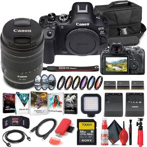 Canon EOS R6 Mark II Mirrorless Camera with 24-105mm f/4-7.1 Lens (5666C018) + 64GB Card + Case + Corel Photo Software + 2 x LPE6 Battery + External Charger + LED Light + More (INTL. Model) (Renewed)