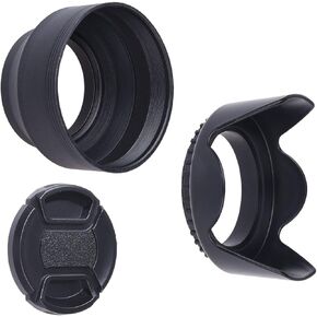 49mm Set of 2 Camera Lens Hoods and 1 Lens Cap - Rubber (Collapsible) + Tulip Flower - Sun Shade/Shield - Reduces Lens Flare and Glare - Blocks Excess Sunlight for Enhanced Photography and Video Foo