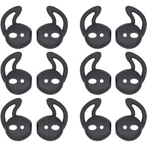 JNSA 6 Pairs Silicone Ear Tips Compatible with Air Pods 1&2,Silicone Soft Anti-Slip Sport Earbud Tips, Anti-Drop Ear Hook Gel Headphones Earphones Accessories Tips (Black 6 Pairs)