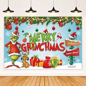 Merry Grinchmas Backdrop Merry Grinchmas Photography Background Grinchmas Christmas Decorations Supplies Kids Banner Photo Booth Props in Kuwait