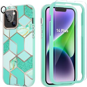 muitq 5-in-1 Magnetic Designed for iPhone 14 Plus Case,Heavy Duty Case Belt Clip Holster,with Tempered Glass Screen Protecto(2 Pcs),Phone Case for iPhone 14 Plus(Magnetic,Black)