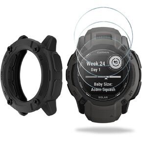 Watch Screen Protector (3+1Pack) Compatible for garmin instinct 2x Solar, Tempered Glass Film Anti-Scratch High Definition Full Coverage and Soft TPU Protective Case in Kuwait
