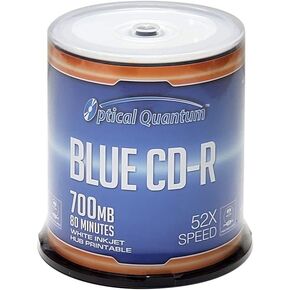 Optical Quantum Blue AZO CD-R 700MB 52X White Inkjet Hub Printable Recordable Media Disc - 100pk Spindle OQCD52BWIPH-BX