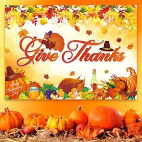 خلفية عيد الشكر من ouksma تعطي خلفية شكرًا لديكورات حفلات عيد الشكر وديكورات القيقب التركي وديكورات القيقب للتصوير الفوتوغرافي خلفية الخريف (7x5FT، برتقالي تعطي الشكر) in Kuwait