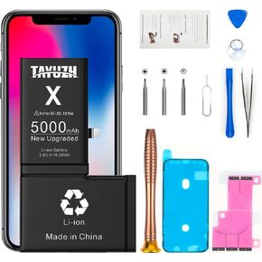 TAYUZH [5000mAh] Battery for iPhone X High Capacity New 0 Cycle Replacement Battery for iPhone X A1865, A1901, A1902 with Installation Manual and Professional Repair Tools Kits in Kuwait