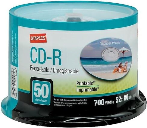 Staples CD-R قابل للطباعة قابل للتسجيل 50 قرص 80 دقيقة 700 ميجابايت in Saudi Arabia