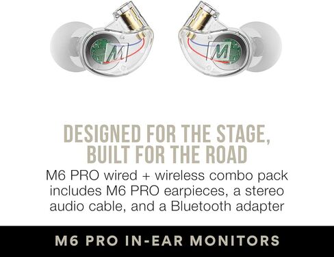 MEE audio M6 PRO In Ear Monitor Headphones for Musicians, 2nd Gen Model With Upgraded Sound, Memory Wire Earhooks & Replaceable Cables, Noise Isolating Professional Earbuds, 2 Cords Included (Clear) in Kuwait