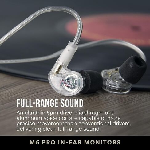 MEE audio M6 PRO In Ear Monitor Headphones for Musicians, 2nd Gen Model With Upgraded Sound, Memory Wire Earhooks & Replaceable Cables, Noise Isolating Professional Earbuds, 2 Cords Included (Clear) in Kuwait