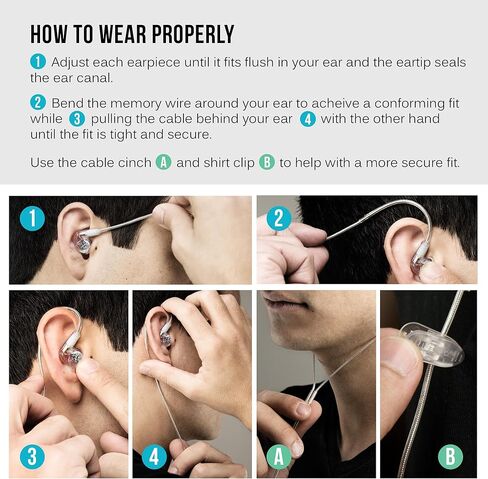 ام اي اي اوديو سماعات اذن M6 برو للموسيقيين، موديل الجيل الثاني مع صوت مطور، خطافات اذن بسلك ذاكرة وكيبلات قابلة للاستبدال، سماعات اذن احترافية عازلة للضوضاء، تتضمن سلكين (اسود) in Kuwait
