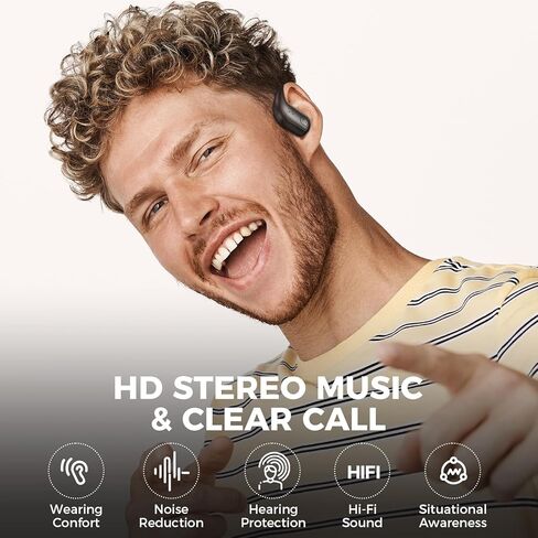 سماعات أذن بلوتوث مفتوحة من fojep، سماعات أذن لاسلكية مع ميكروفون لإلغاء الضوضاء، سماعات أذن مفتوحة للتحكم باللمس لمدة 52 ساعة، صوت ممتاز، شاشة LED، مقاومة للتعرق IPX5 للجري وركوب الدراجات والقيادة in Kuwait