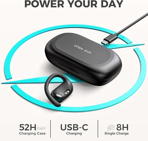 سماعات أذن بلوتوث مفتوحة من fojep، سماعات أذن لاسلكية مع ميكروفون لإلغاء الضوضاء، سماعات أذن مفتوحة للتحكم باللمس لمدة 52 ساعة، صوت ممتاز، شاشة LED، مقاومة للتعرق IPX5 للجري وركوب الدراجات والقيادة in Kuwait