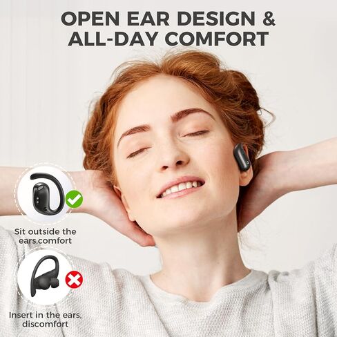 سماعات أذن بلوتوث مفتوحة من fojep، سماعات أذن لاسلكية مع ميكروفون لإلغاء الضوضاء، سماعات أذن مفتوحة للتحكم باللمس لمدة 52 ساعة، صوت ممتاز، شاشة LED، مقاومة للتعرق IPX5 للجري وركوب الدراجات والقيادة in Kuwait