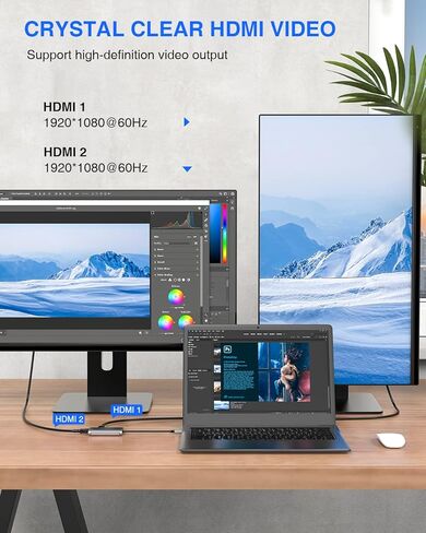 Docking Station, USB C Hub, TOTU 4 in 1 USB C to Dual HDMI Adapter with 4K HDMI Ports, 100W Power Delivery Port, USB 3.0 5Gbps Data Port for MacBook Air, MacBook Pro, Dell, Chromebook and More in Kuwait