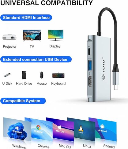 Docking Station, USB C Hub, TOTU 4 in 1 USB C to Dual HDMI Adapter with 4K HDMI Ports, 100W Power Delivery Port, USB 3.0 5Gbps Data Port for MacBook Air, MacBook Pro, Dell, Chromebook and More in Kuwait
