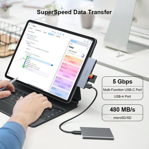 كويزلاب موزع USB C، محول 6 في 1 مع HDMI 4K PD 60 واط USB 3.0 قارئ بطاقات SD/microSD 3.5 ملم مقبس سماعة راس لايباد برو M1/M2 وايباد اير M1 وايباد ميني 6 in Kuwait