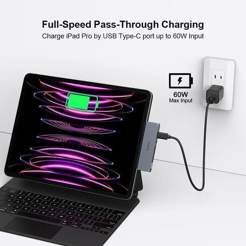 كويزلاب موزع USB C، محول 6 في 1 مع HDMI 4K PD 60 واط USB 3.0 قارئ بطاقات SD/microSD 3.5 ملم مقبس سماعة راس لايباد برو M1/M2 وايباد اير M1 وايباد ميني 6 in Kuwait