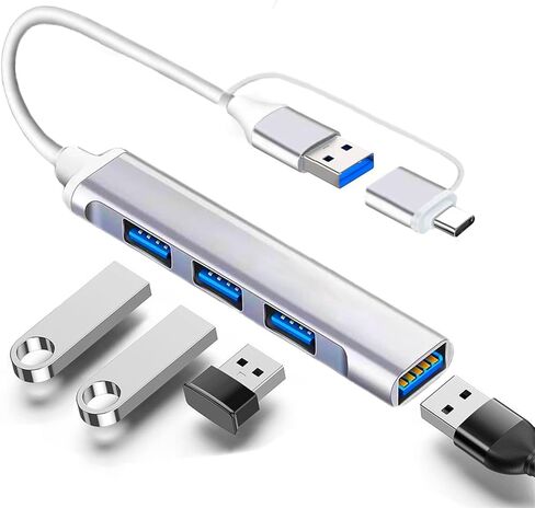 USB C إلى USB Hub 4 منافذ، Siawclub USB 3.0 Hub مع محول من النوع C إلى USB، Thunderbolt 3 إلى USB Hub متوافق مع Thunderbolt 4 MacBook Pro، Pad Pro، Mac، Surface، فضي in Kuwait