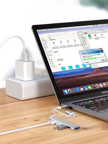 USB C إلى USB Hub 4 منافذ، Siawclub USB 3.0 Hub مع محول من النوع C إلى USB، Thunderbolt 3 إلى USB Hub متوافق مع Thunderbolt 4 MacBook Pro، Pad Pro، Mac، Surface، فضي in Kuwait